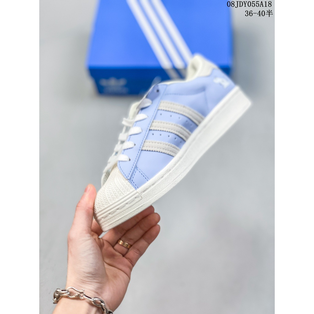 Adidas NEW genuine Superstar Light blue white ผู้ชายและผู้หญิงแฟชั่นวิน ...