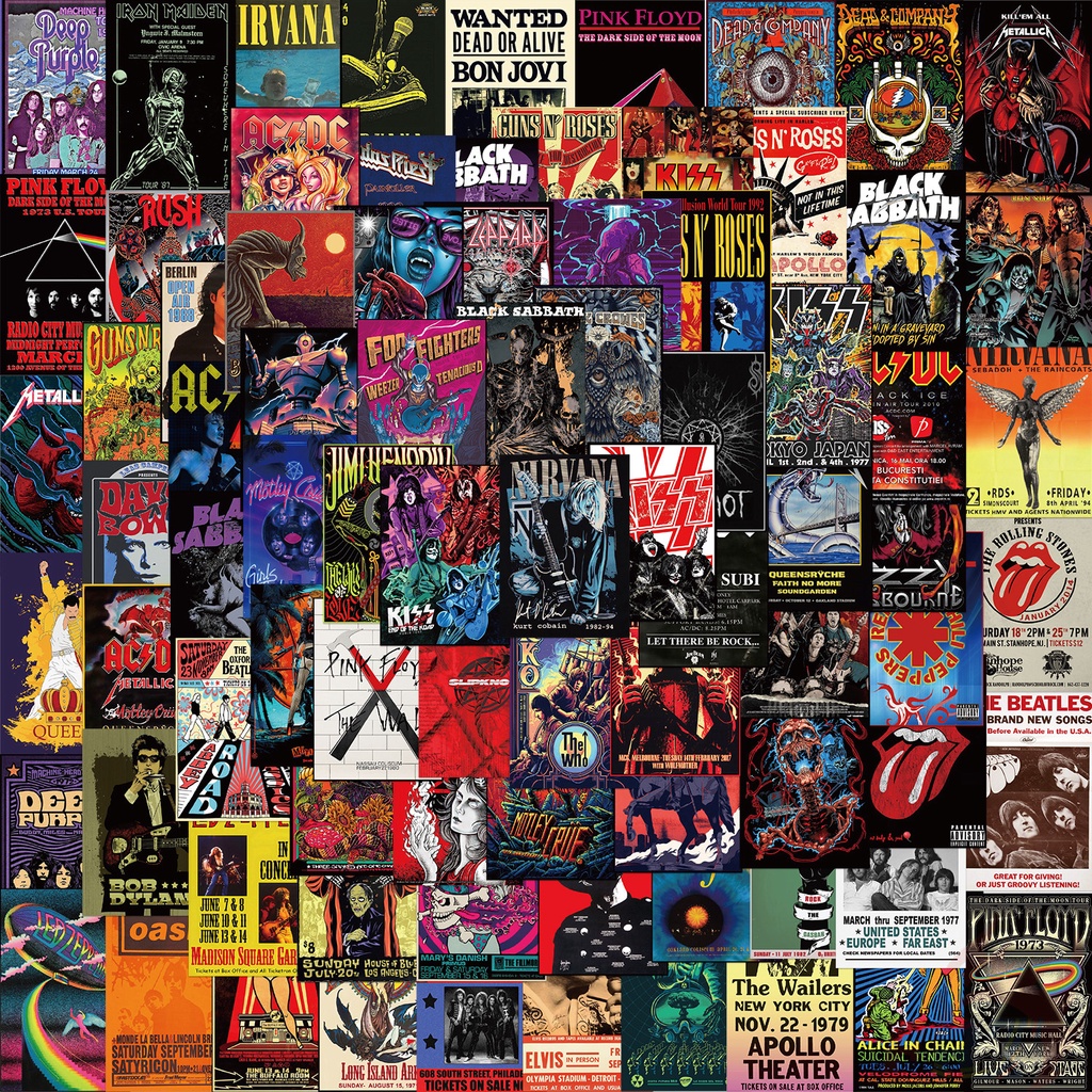 100Pcs/Set Classical Retro Rock Band Poster Cover Series 01 Stickers ...