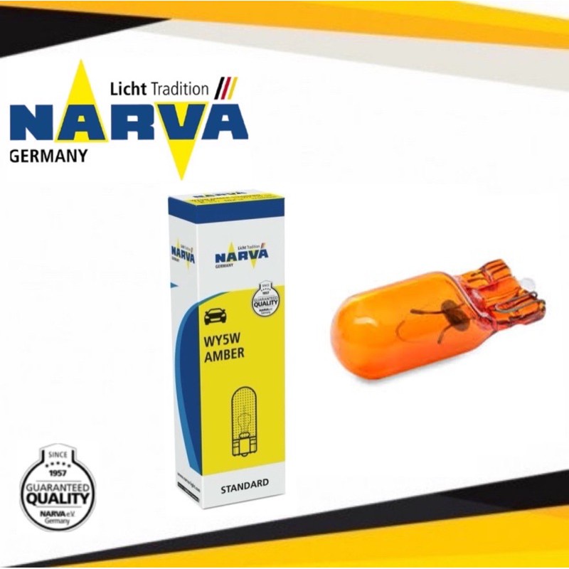 Лампа накалив 12V 5W W2.1x9.5d б/цок стоп-сигнал повтор габарит оранж (NARVA)