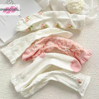 Pinkcool ถุงเท้าลําลอง ผ้าฝ้าย พิมพ์ลายดอกซากุระน่ารัก สีขาว สไตล์ฮาราจูกุ ระบายอากาศ สําหรับผู้หญิง ขายดี 1 คู่