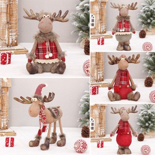 Christmas_ ตุ๊กตากวางเรนเดียร์ แฮนด์เมด ลายสก๊อต สีแดง 35 ซม. สําหรับตกแต่งคริสต์มาส