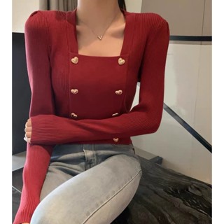 [9 สี] เสื้อยืดลําลอง แขนยาว คอสี่เหลี่ยม สีพื้น สไตล์เกาหลี แฟชั่นฤดูใบไม้ร่วง สําหรับสตรี ฟรีไซซ์