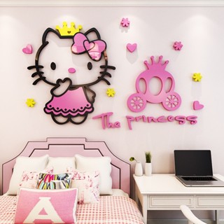 Hello KITTY สติกเกอร์อะคริลิค ลายการ์ตูนแมว 3d มีกาวในตัว สําหรับติดตกแต่งผนังห้องนอนเด็ก หอพัก