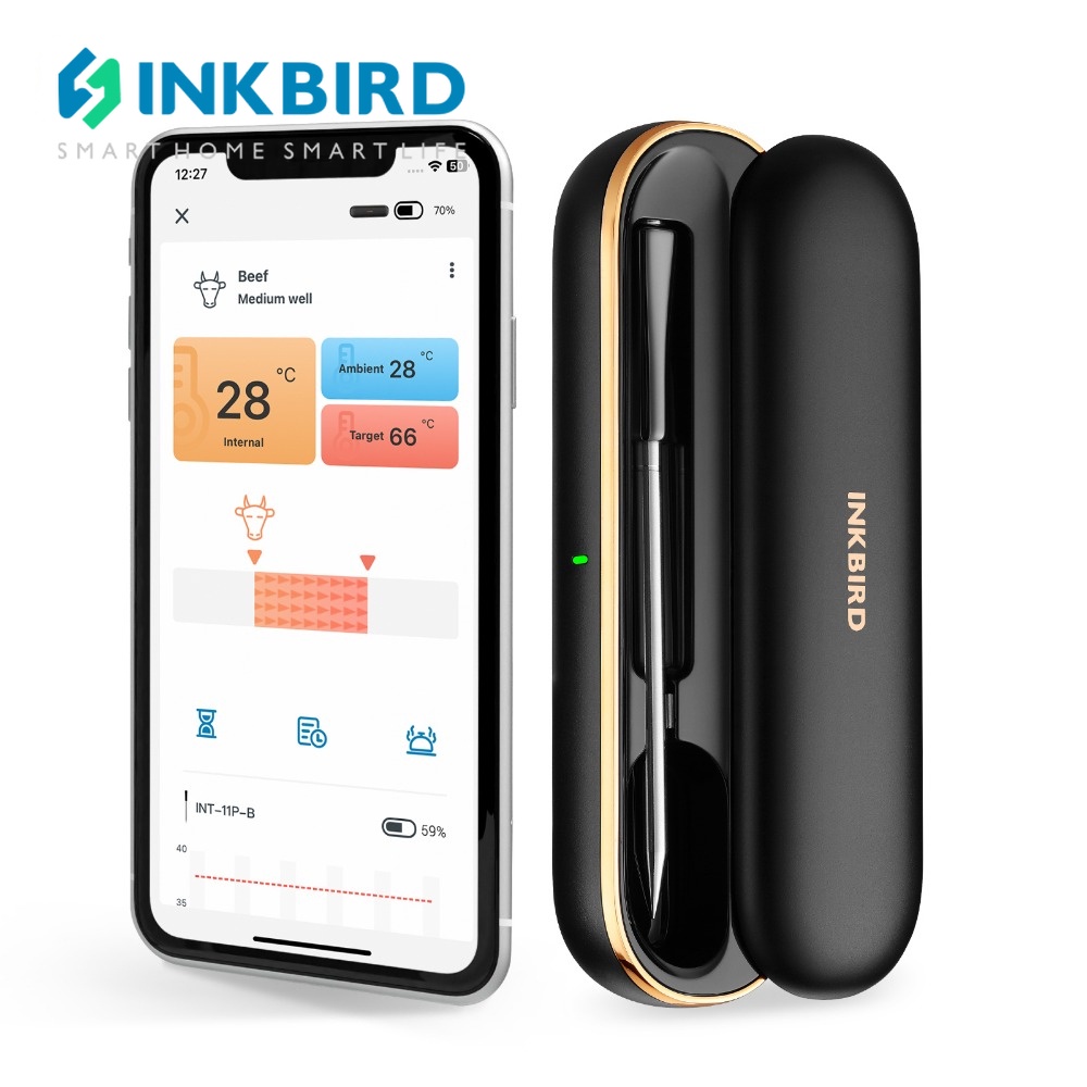 Inkbird INT-11P-B เครื่องวัดอุณหภูมิเนื้อสัตว์ บาร์บีคิว ไร้สาย บลูทูธ ...