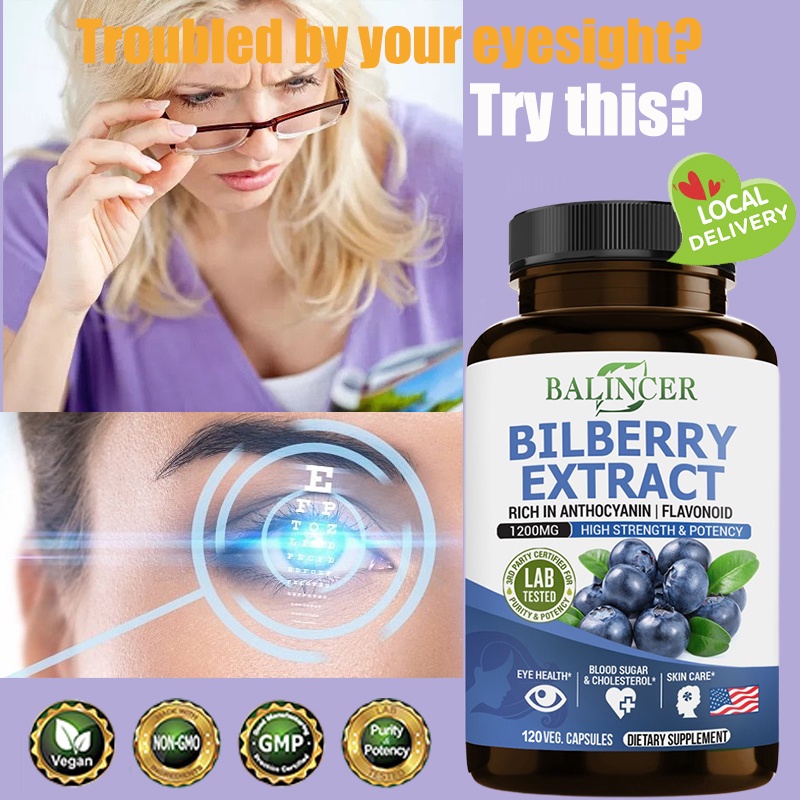 Bilberry Extract 1200mg | 100 Capsules | Vegetarian, Non-GMO, Gluten Free Supplement | By