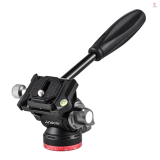 Andoer Compact Video Fluid Head Pan Tilt Tripod Head with Handle Quick Release Plate