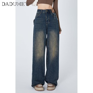 DaDuHey🎈 New Womens Hong Kong Style Jeans Hip Hop Ins High Street High Waist Slimming Fashionable Casual Retro Pants