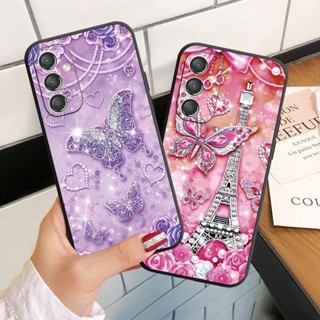 เคสโทรศัพท์มือถือ ซิลิโคนนิ่ม ลายผีเสื้อ ประดับเพชร สําหรับ Samsung Galaxy A24 A34 A54