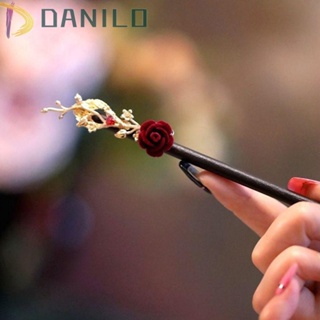 Danilo ใหม่ กิ๊บติดผม ทองแดง รูปดอกกุหลาบ ประดับพู่ สไตล์จีนย้อนยุค เครื่องประดับ สําหรับผู้หญิง