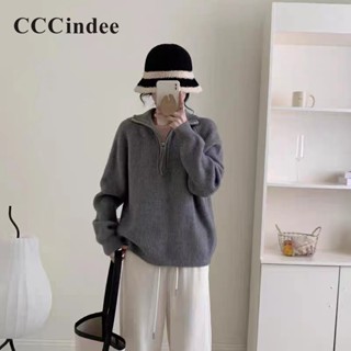 Cccindee ใหม่ เสื้อกันหนาวลําลอง แขนยาว มีซิป ทรงหลวม สีพื้น เข้ากับทุกการแต่งกาย แฟชั่นสําหรับสตรี 2023