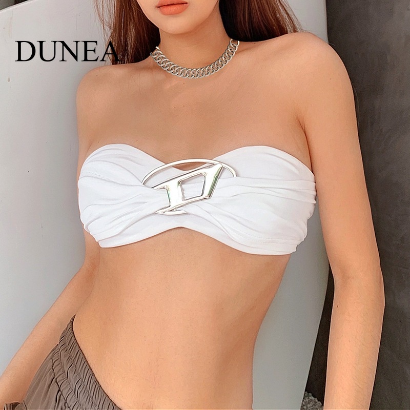dunea-เสื้อครอปท็อป-โลหะ-แฟชั่นสําหรับผู้หญิง
