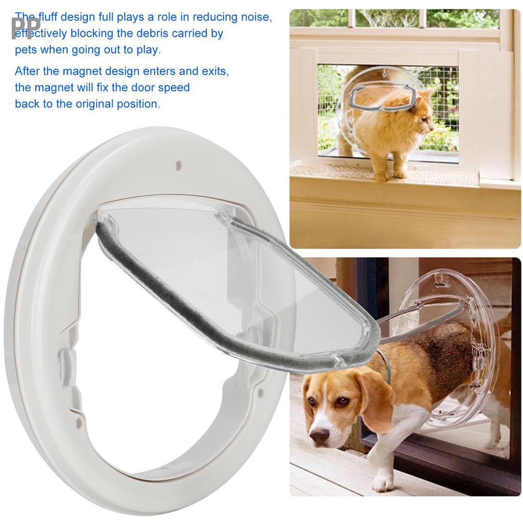 PP Twoway In Out Pet Dog Cat Flap ประตูประตูพลาสติกทรงกลมสีขาว