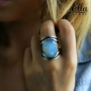 Ellastore123 แหวนพลอยเทียม ทรงวงรี ขนาดใหญ่ หลากสี เครื่องประดับแฟชั่น สําหรับผู้หญิง