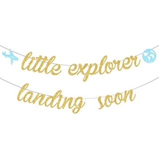 Cheereveal ธงแบนเนอร์ ลาย Little Explorer Landing Soon สําหรับตกแต่งงานปาร์ตี้