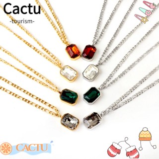 Cactu สร้อยคอโซ่ จี้คริสตัล ทรงสี่เหลี่ยม สีขาว สีแดง สีเขียว สไตล์เรโทร ของขวัญแต่งงาน สําหรับผู้หญิง