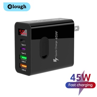 Elough อะแดปเตอร์ชาร์จโทรศัพท์มือถือดิจิทัล 45W USB C PD ชาร์จเร็ว 3.0 Type C หน้าจอดิจิทัล แบบพกพา EU US UK