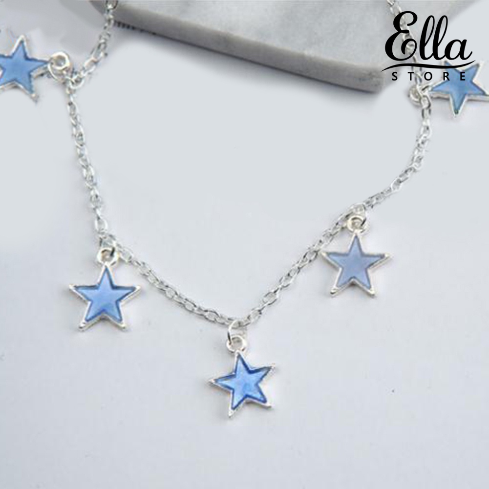 ellastore123-สร้อยข้อเท้าโซ่-รูปดาวห้าแฉก-เรืองแสง-ปรับได้-เครื่องประดับ-สําหรับผู้หญิง