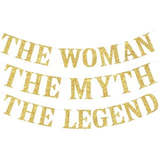 Cheereveal ธงแบนเนอร์ ลาย The Woman The Myth The Legend ประดับกลิตเตอร์ สีทอง สําหรับตกแต่งปาร์ตี้วันเกิด