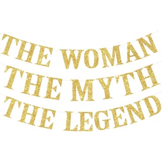 Cheereveal ธงแบนเนอร์ ลาย The Woman The Myth The Legend ประดับกลิตเตอร์ สีทอง สําหรับตกแต่งปาร์ตี้วันเกิด