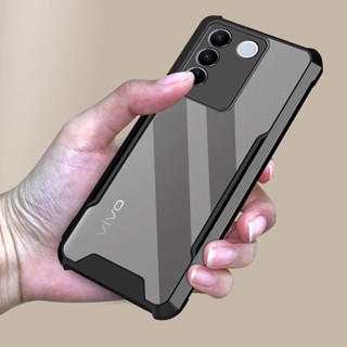 vivo V29e V27e V29 V27 Pro 5G V29Pro V27Pro Transparent Acrylic Soft TPU Edges Hybrid Case Shockproof Bumper Phone Casing Corner Airbag Anti Drop Camera Protective Back Cover