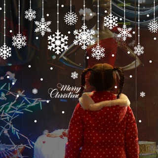 Christmas_ สติกเกอร์ ลายเกล็ดหิมะ ลอกออกได้ สําหรับติดตกแต่งผนัง กระจก หน้าต่าง บ้าน ร้านค้า คริสต์มาส