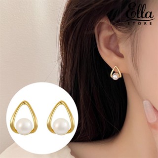 Ellastore123 ต่างหูไข่มุกเทียม ทรงเรขาคณิต ขนาดเล็ก หรูหรา 1 คู่