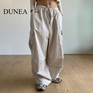 Dunea กางเกงขายาวลําลอง เอวต่ํา แต่งกระเป๋า ทรงไม่สมมาตร สําหรับสตรี