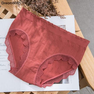 Dru- กางเกงชั้นใน เอวกลาง ยางยืด ระบายอากาศ กันบําบัด ลูกไม้ สีพื้น สําหรับผู้หญิง