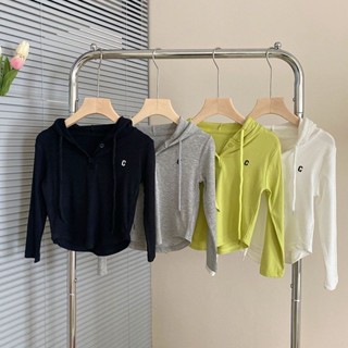 เสื้อกันหนาวแขนยาวลําลอง มีฮู้ด สีพื้น แฟชั่นฤดูใบไม้ร่วง สไตล์เกาหลี สําหรับเด็กผู้หญิง 2023