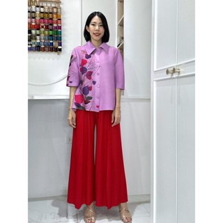 2MUAY รุ่น GPC91986/ GJO6972 BUTTON FRONT LEAF PRINTED TOP WITH WIDE LEG PANT PLEAT SET เซ็ตพลีทคุณภาพ FREE SIZE