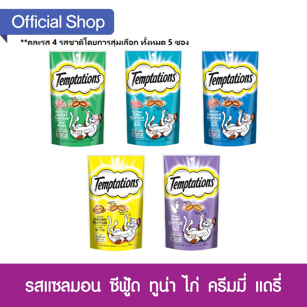 รูปภาพสินค้าแรกของTEMPTATIONS ขนมแมว - ขนมแมวกรอบนอกนุ่มในสำหรับแมว - 75 กรัม (5 แพ็ก)