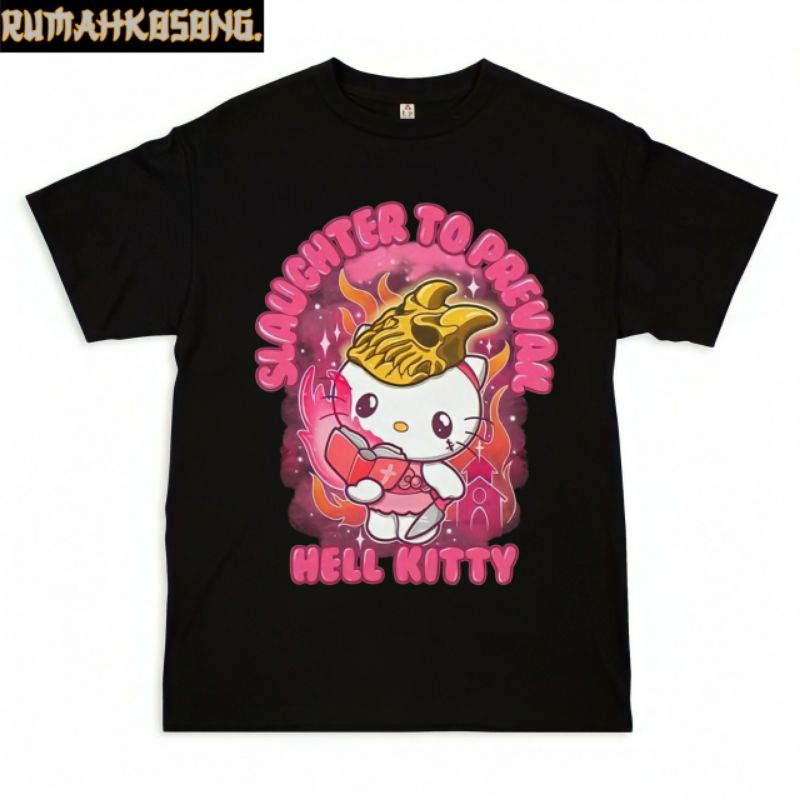 คลาสสิก H&M Lokal kaos SLAUGHTER to prevail HELL KITTY เสื้อยืดลําลอง ...