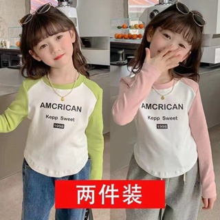 100% cotton girls bottomed shirt 2023 Spring and Autumn style long-sleeved T-shirt with short top inside the baby