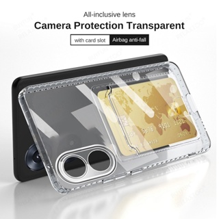 for OPPO A17 A57 A58 4G A78 A98 5G A96 A36 A76 Clear Silicone Card Slot Holder Case Soft TPU Wallet Back Cover Shockproof Transparent Casing Airbag Phone Shell Camera Protection