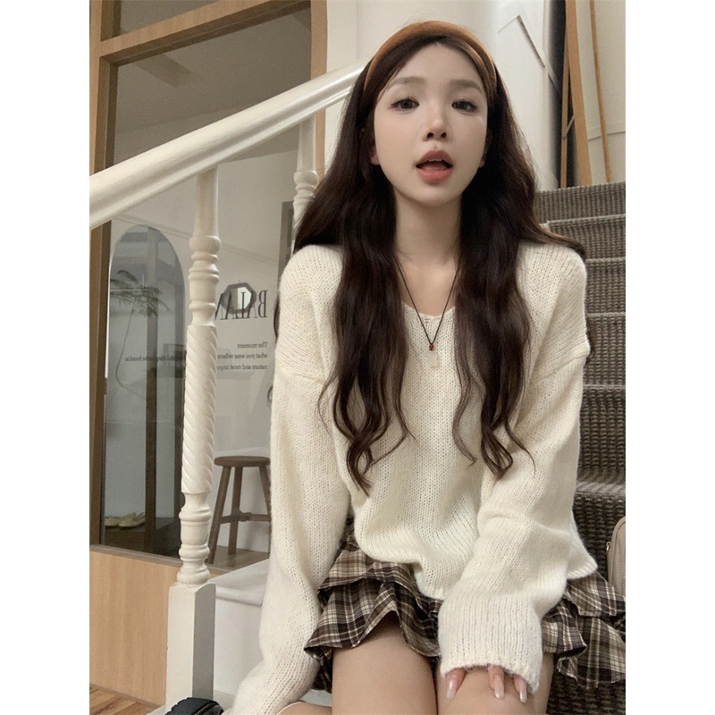 เสื้อกันหนาวแขนยาว-คอวี-สีพื้น-เข้ากับทุกการแต่งกาย-สไตล์เกาหลี