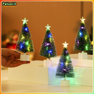 มินิต้นคริสต์มาสไฟ LED ที่มีสีสันเปล่งแสงคริสต์มาสสนเข็มต้นไม้ตกแต่งสก์ท็อปของขวัญ-FE