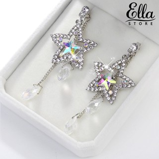 Ellastore123 ต่างหูสตั๊ด ห้อยพู่โซ่ จี้รูปดาว ประดับเพทาย หรูหรา สําหรับผู้หญิง