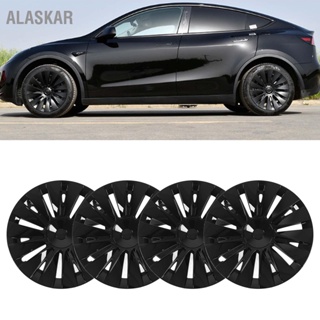 ALASKAR 4Pcs ฝาครอบล้อ Hubcap สีดำเงาสไตล์ทนทาน Strong Protection สำหรับ Tesla รุ่น Y