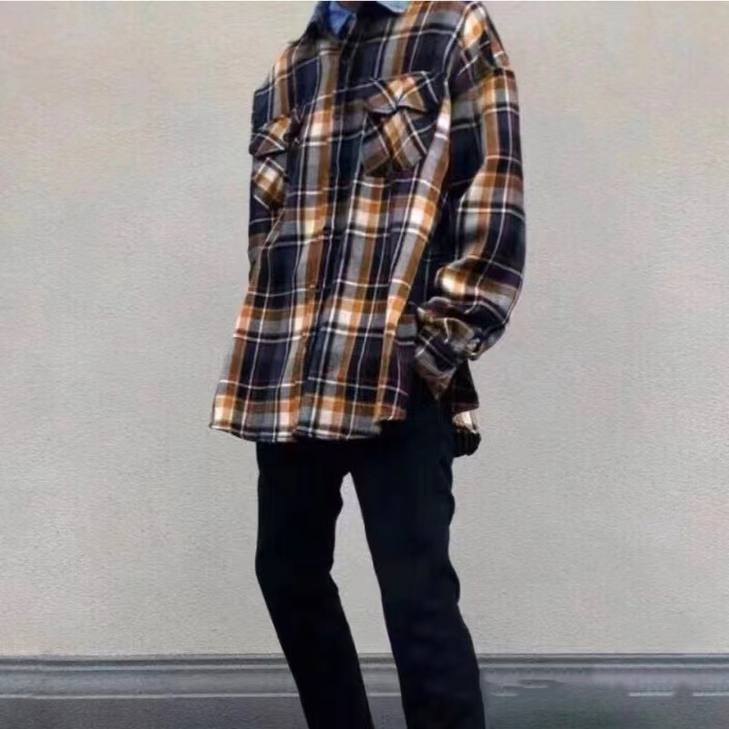 Hmwt Faer of God Smart Five 5Th Denim Collar Plaid Shirt Long Sleeve