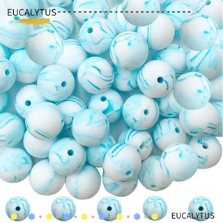 Eutus ลูกปัดซิลิโคน ทรงกลม 15 มม. สีขาว สีฟ้า สําหรับทําสร้อยคอ DIY