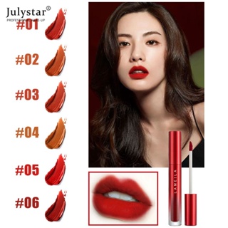 JULYSTAR หลอดสีแดง Velvet Lip Matte Lip Tint, ลิปสติกแบบน้ำ, กระจกแสงไม่จางหาย, แต่งหน้าความงาม, เครื่องสำอาง