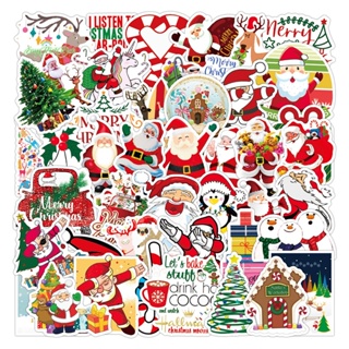 Erck&gt; สติกเกอร์ ลายการ์ตูนซานตาคลอสน่ารัก กันน้ํา สําหรับตกแต่งสกูตเตอร์ แล็ปท็อป กีตาร์ สเก็ตบอร์ด กระเป๋าเดินทาง ปีใหม่ 50 ชิ้น ต่อถุง
