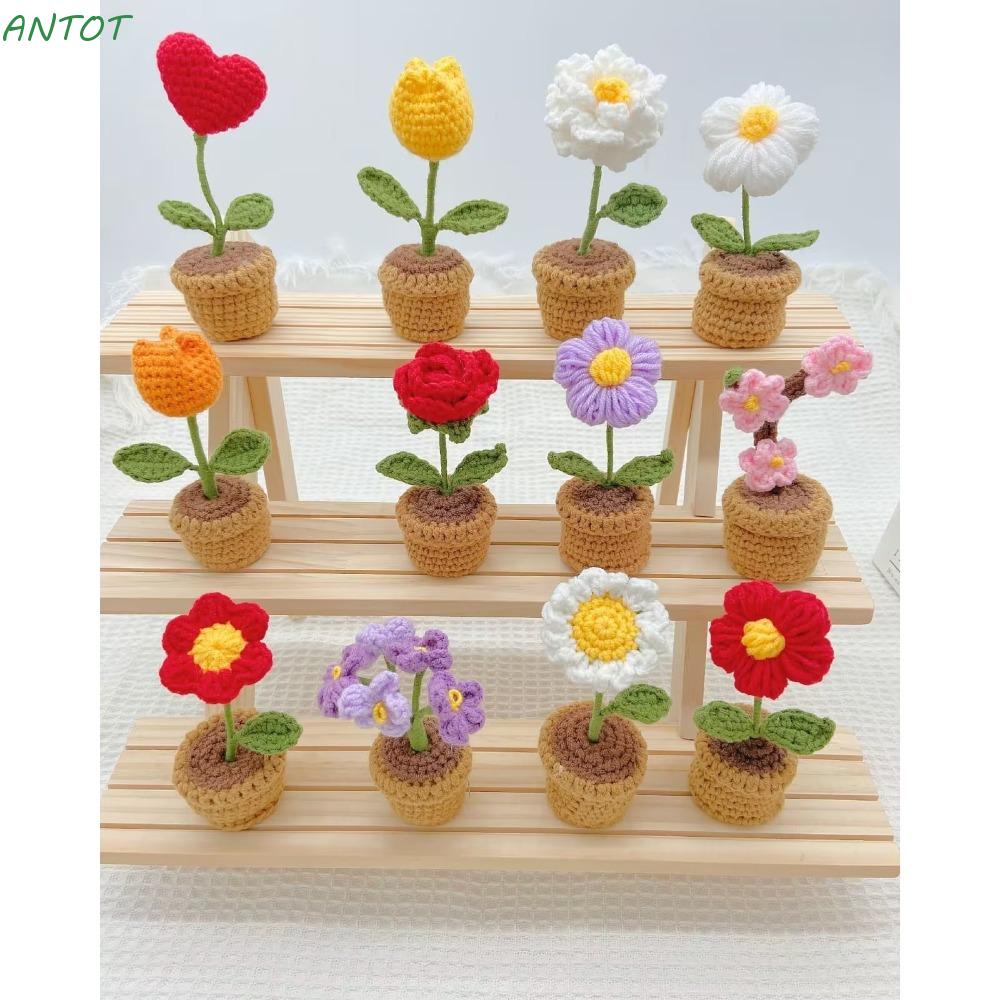 antot-ดอกไม้ประดิษฐ์-โครเชต์-ดอกเดซี่-ถักโครเชต์-สําหรับตกแต่งรถยนต์
