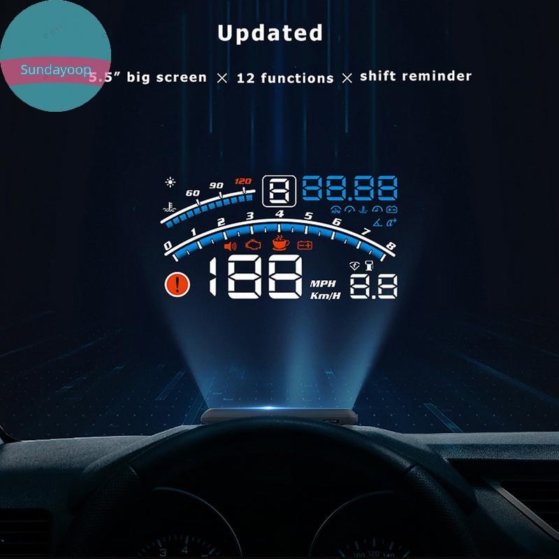 Sund รถความเร็ว HUD 5.5 หน้าจอ OBD กระจกโปรเจคเตอร์ Speedometer Gauge ...