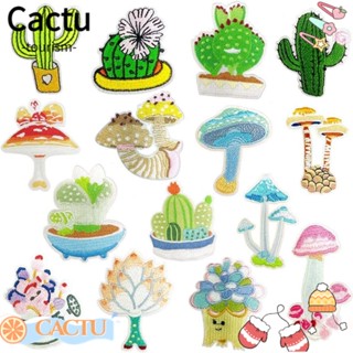 Cactu แผ่นผ้าโพลีเอสเตอร์ ปักลายกระบองเพชร เห็ด หลายขนาด 12 ชิ้น