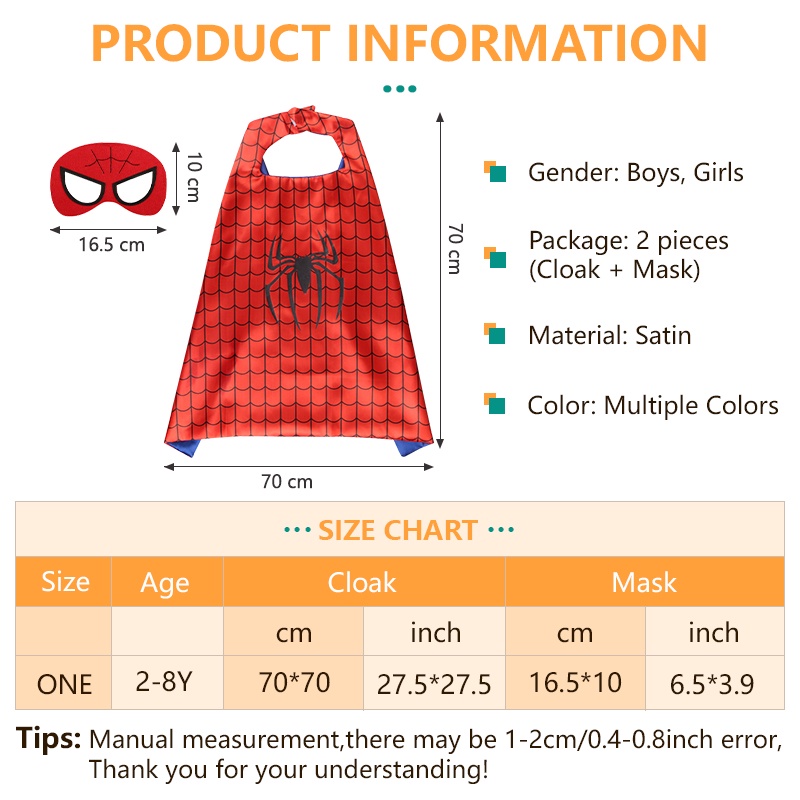 ljmofa-kids-ฮาโลวีน-สไปเดอร์แมน-ซูเปอร์แมน-แบทแมน-หน้ากาก-เสื้อคลุม-หน้ากากตา-แต่งตัว-พร็อพ-2-8-ปี-สําหรับเด็กผู้ชาย-เด็กผู้หญิง