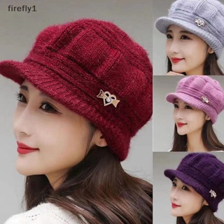 [Firefly] หมวกปีกสั้น ผ้าถัก ขนเฟอร์ หนา แต่งขนเฟอร์ ให้ความอบอุ่น แฟชั่นฤดูใบไม้ร่วง ฤดูหนาว สําหรับผู้หญิง [TH]