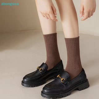 Abongsea ถุงเท้าผ้าฝ้าย สีดํา สีขาว สไตล์เกาหลี ญี่ปุ่น ย้อนยุค ฤดูใบไม้ร่วง ฤดูหนาว สําหรับผู้หญิง นักเรียน