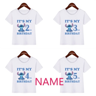 เสื้อยืด พิมพ์ลาย Your Name Lilo &amp; Stitch น่ารัก สําหรับเด็กผู้ชาย และเด็กผู้หญิง อายุ 1 2 3 4 5 6 7 8 9 ปี