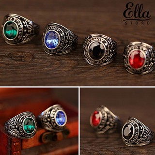 Ellastore123 แหวนเหล็กไทเทเนียม ฝังพลอยเทียม สําหรับผู้ชาย และผู้หญิง เหมาะกับงานปาร์ตี้